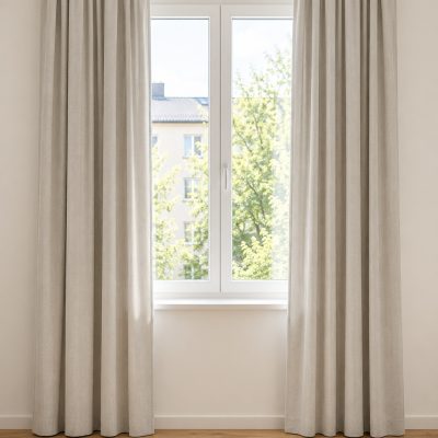 Verdunkelungsvorhang nach Maß „Natura“ in Beige, am Fenster