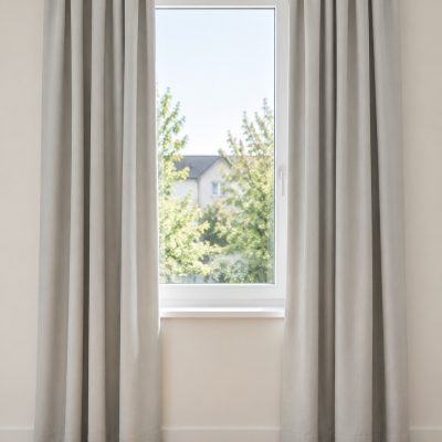 Vorhang nach Maß „Oxford“ in Light Grey, am Fenster