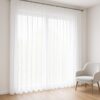 Voile-Gardinen nach Maß, DIN 4102, B1, Kräuselband (1:2) im Wohnraum – Raum digital gestaltet (KI)
